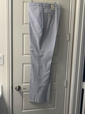 Men's Blue & White Seersucker Dress Pants